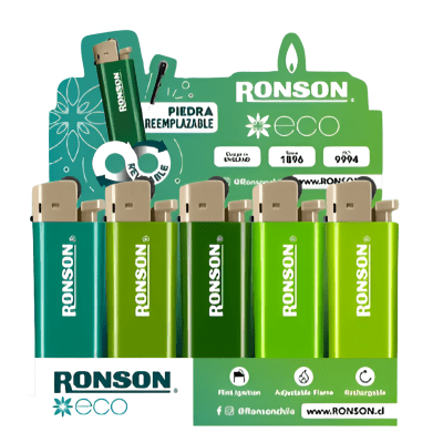 Encendedor Ronson eco verde recarg 20u1