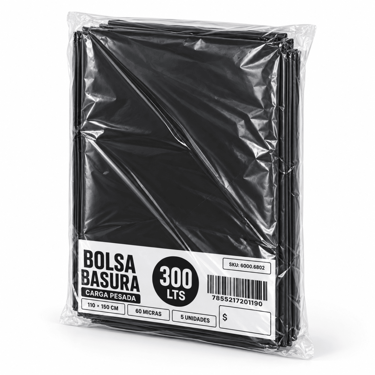 Bolsa Basura 60mic Negro 110x150cm 5u2