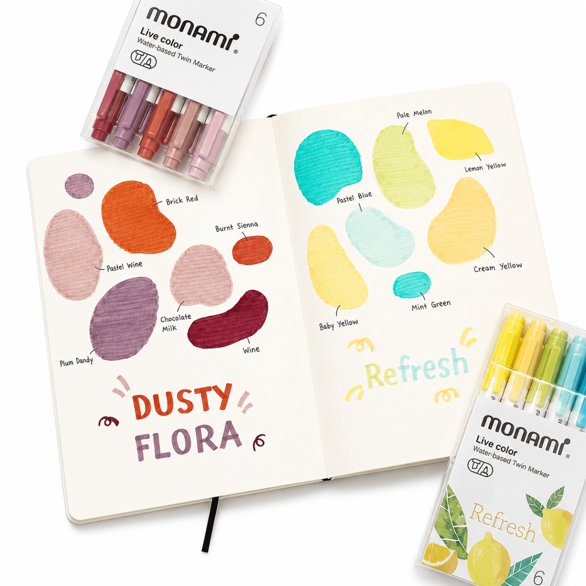 Marcador Monami Doble Punta 6col Dusty Flora4