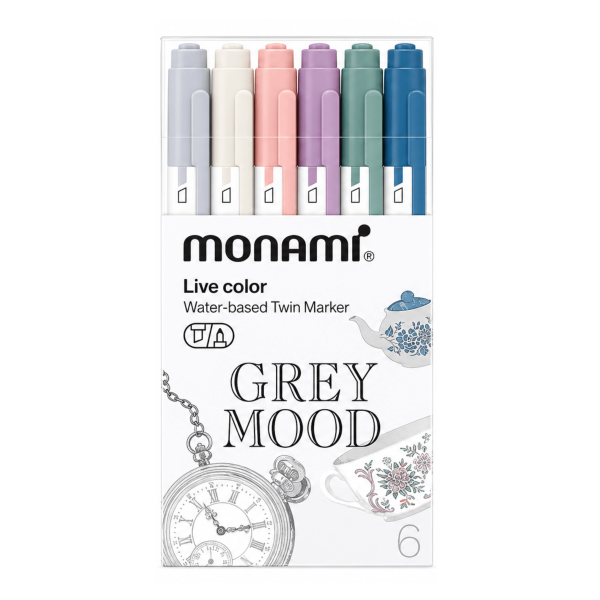 Marcador Monami Doble Punta 6col Gray Mood2