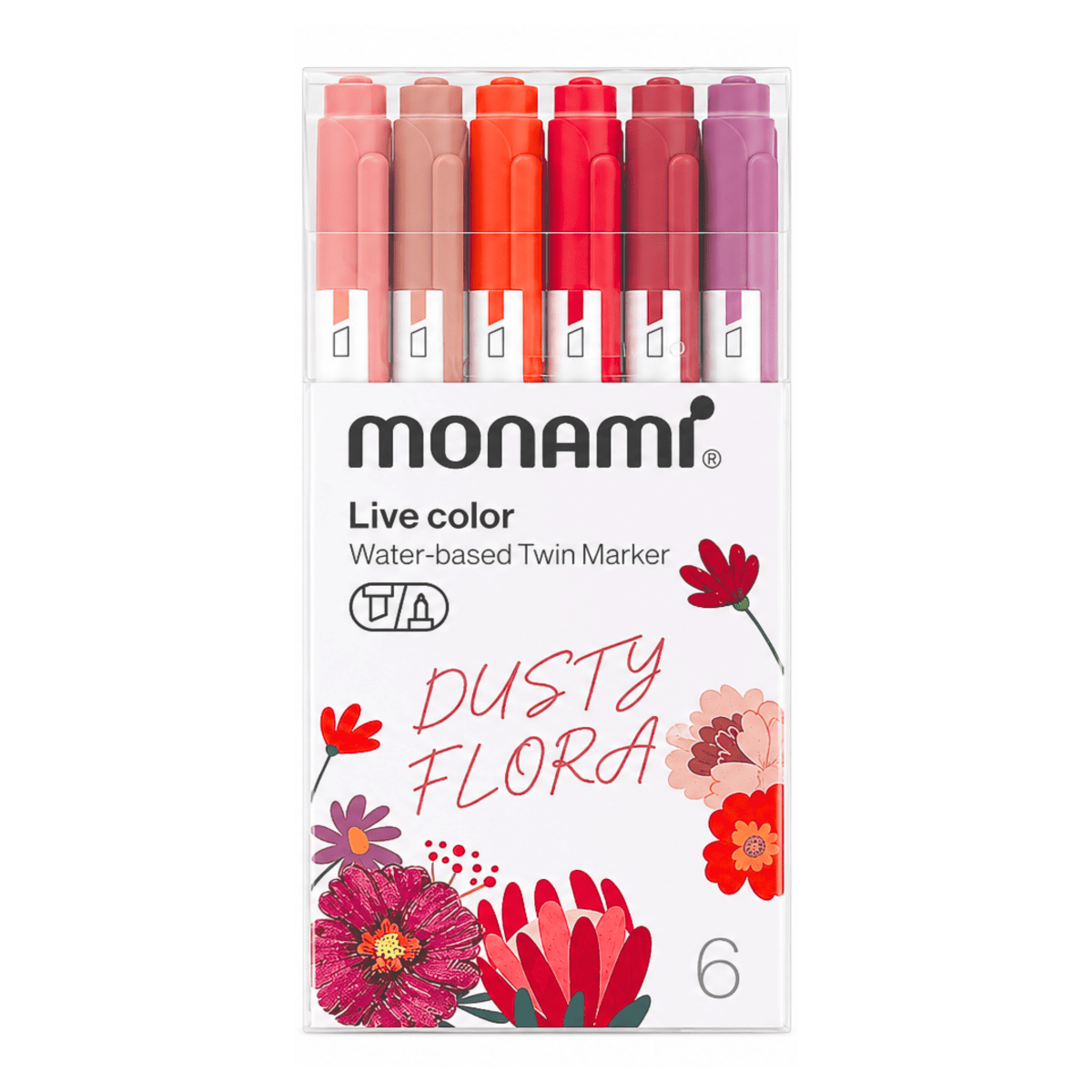 Marcador Monami Doble Punta 6col Dusty Flora2