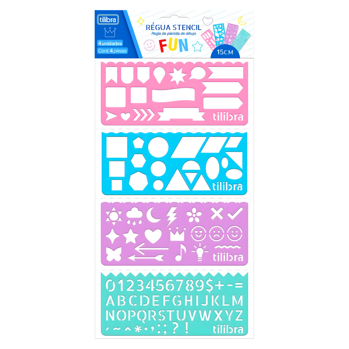 Regla Tilibra Plastica PLANTILLA FUN 15CM 4U 348724 0