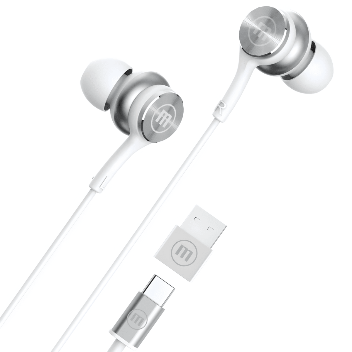 Audífonos Maxell Tipo C + Adapt USB EB-XC1 Blanco2