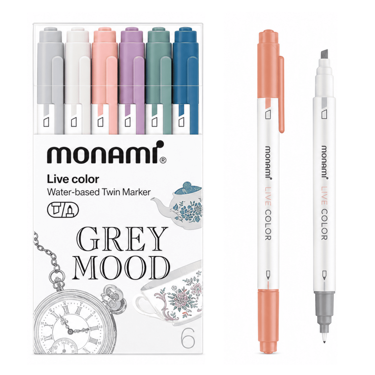 Marcador Monami Doble Punta 6col Grey Mood 0
