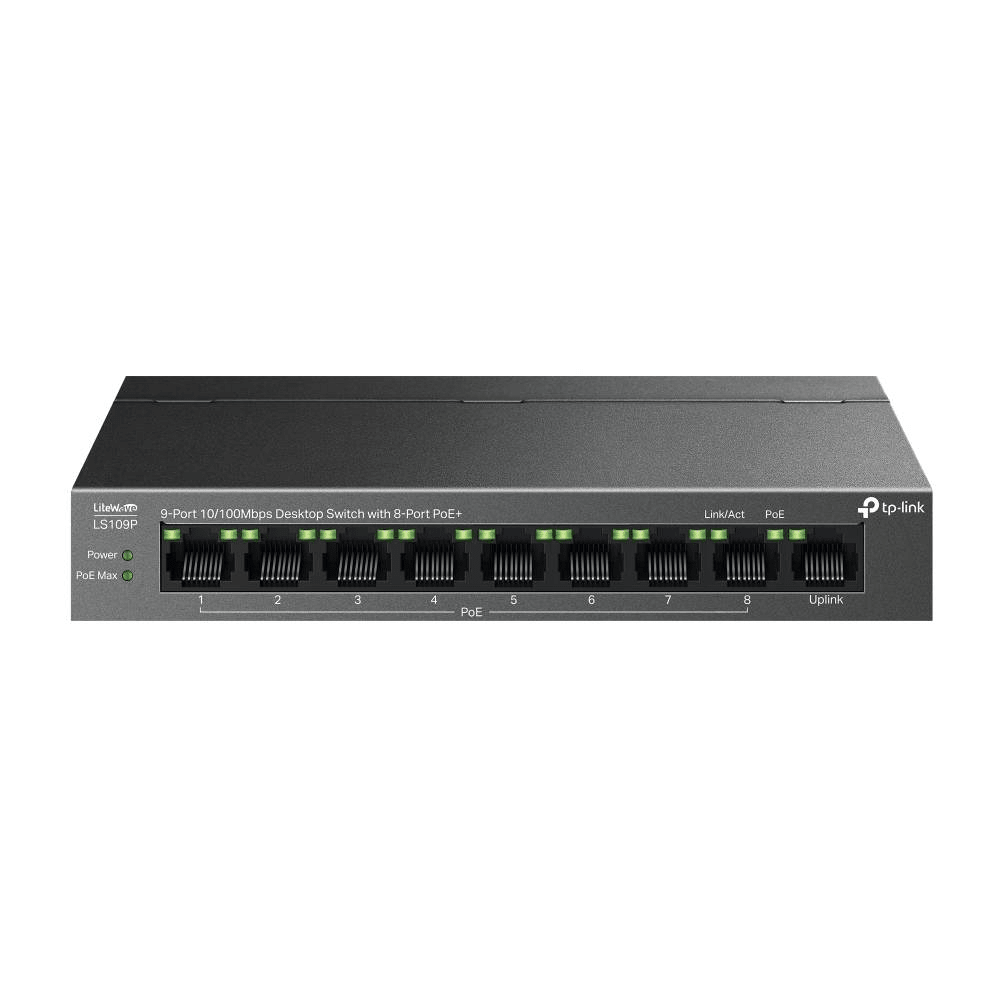TP-Link Switch POE LS109PS 9 puertos a 10/100 Mbps con 8 PoE+1