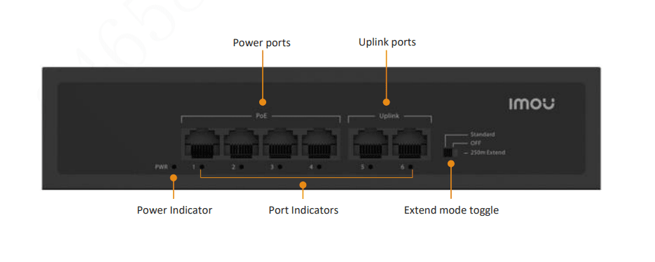 IMOU SWITCH POE SF106P 4x10/100M PoE, 2x 10/100M Up, 45W, 1,2 Gbps, Metal,Hasta 250m2