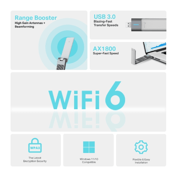 TP-Link Adaptador Archer TX20UH inalámbrico USB de alta ganancia WiFi 6 AX18003