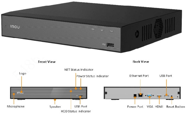 IMOU NVR NVR-N110-8A0E H.265 10-Channel 1 SATA Hasta 16 TB Con MIC Parlante APP3