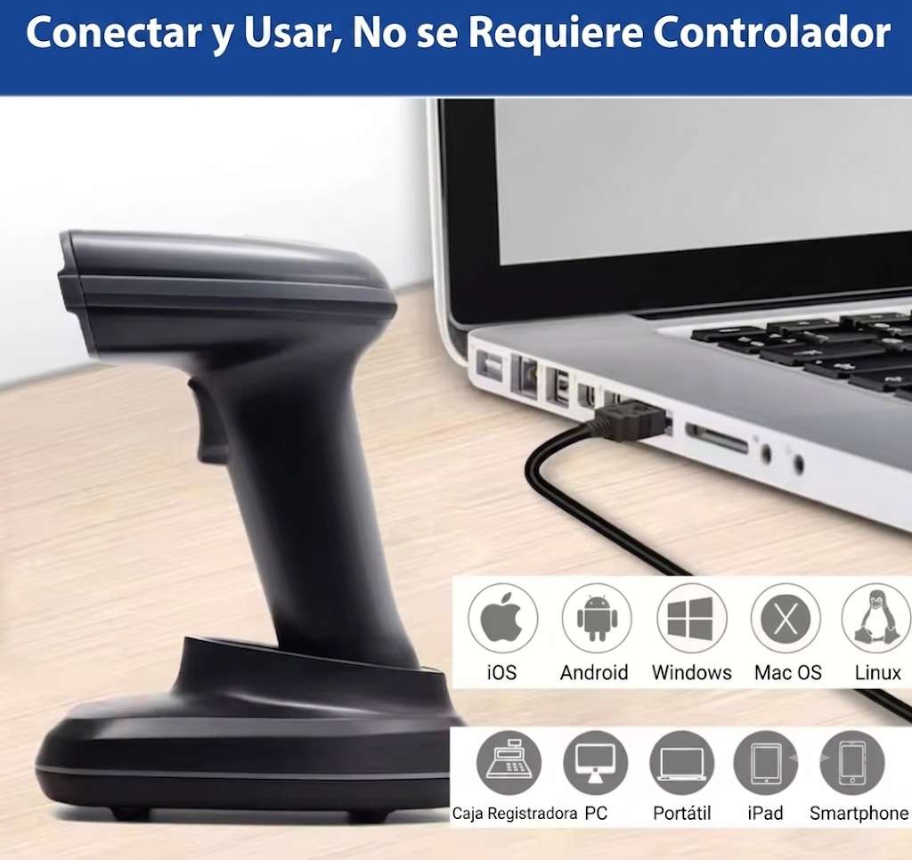 Pistola de codigo BWHS-23 Plus USB+2.4Ghz+BT QR 2D Inalámbrico con BASE PDF4172