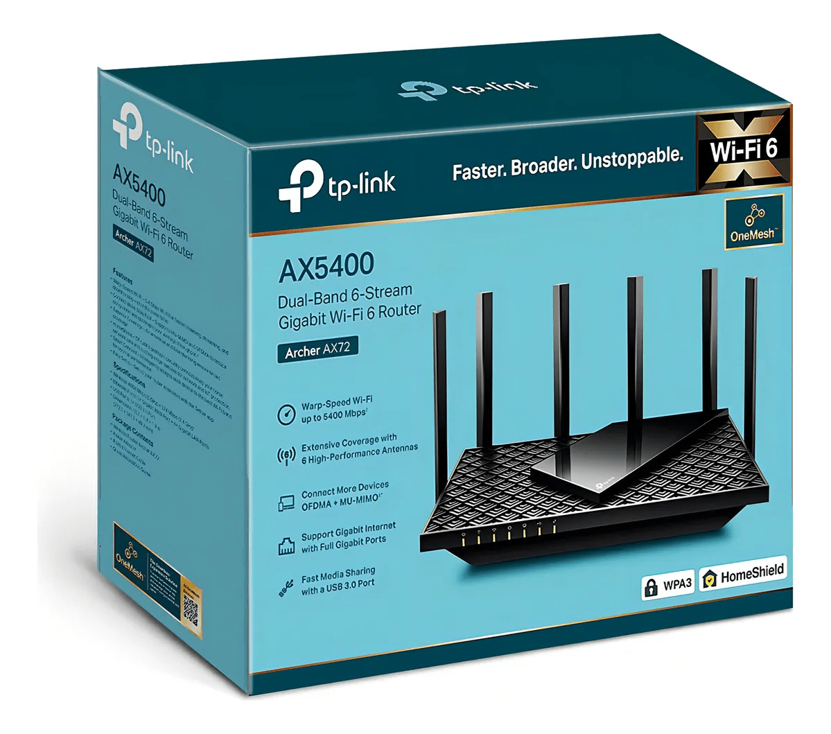 Tp-Link Router Archer AX72 Pro WiFi 6 AX5400 doble banda (4804Mbps en 5GHz y 574Mbps en 2.4GHz)4