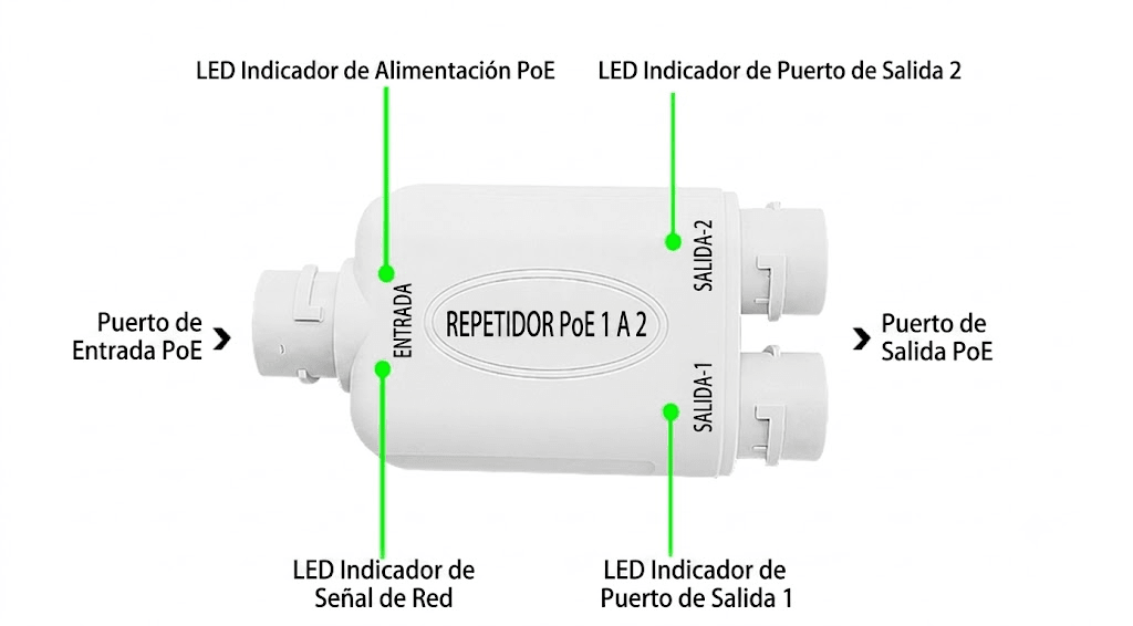 POE EXTENSOR EXTERIOR 1 A 2 100MT 100Mbps DC in/Out: 44~55V, 0.5A/0.25A BLANCO1