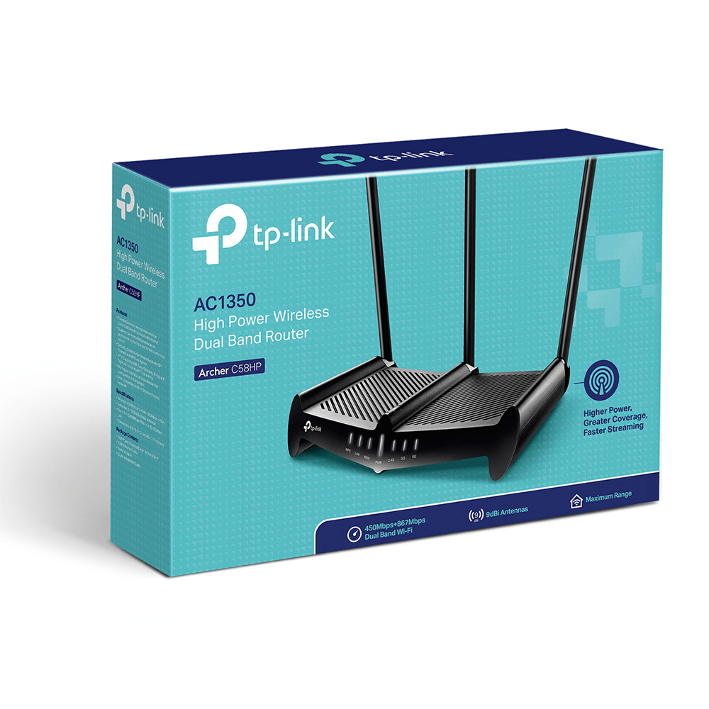 Tp-Link Router Archer C58HP WiFi AC1350 doble banda 1 puerto 10/100 WAN, 4 puertos 10/100 LAN3