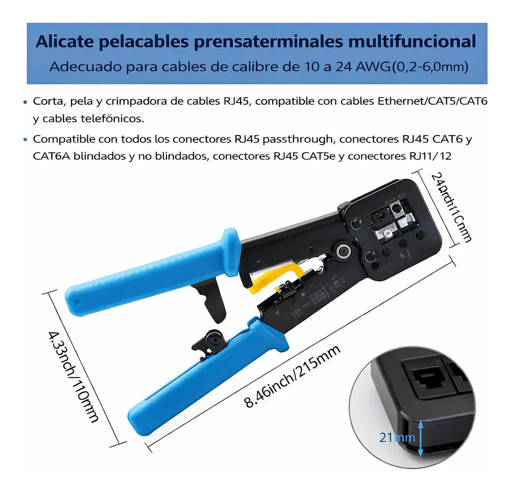 Ponchadora Crimpadora RJ45 pasante Cat5e Cat6 Cat6e4
