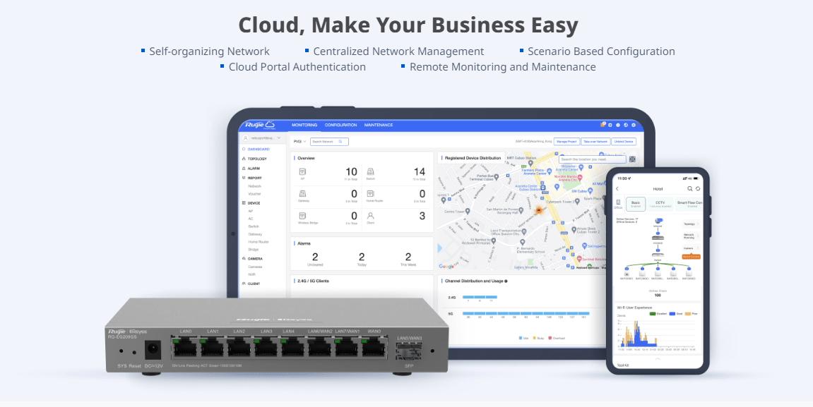 Ruijie RG-EG209GS nube Sin POE 8 GE 1 puerto SFP GE,1 WAN, 5 LAN y 3 LAN-WAN, 200 usuarios, 600 Mbps4