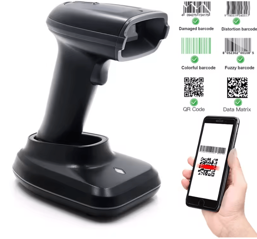 Pistola de codigo BWHS-23 Plus USB+2.4Ghz+BT QR 2D Inalámbrico con BASE PDF4171