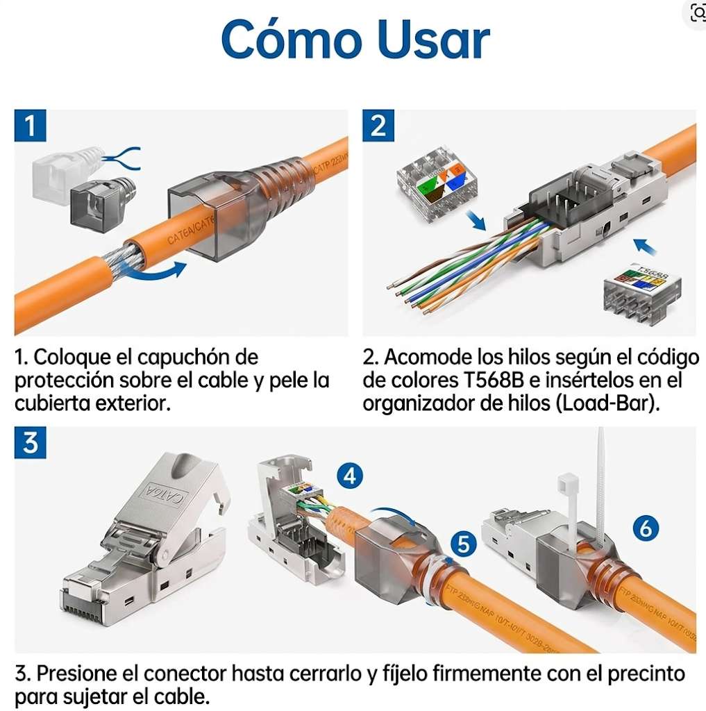 Conector RJ45 Cat6 Metálico Libre de Herramientas3