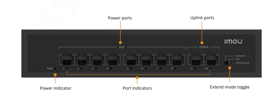 IMOU SWITCH POE SF110P 8x10/100M PoE, 2x 10/100M Up, 65W, 1,6 Gbps, Metal,Hasta 250m2