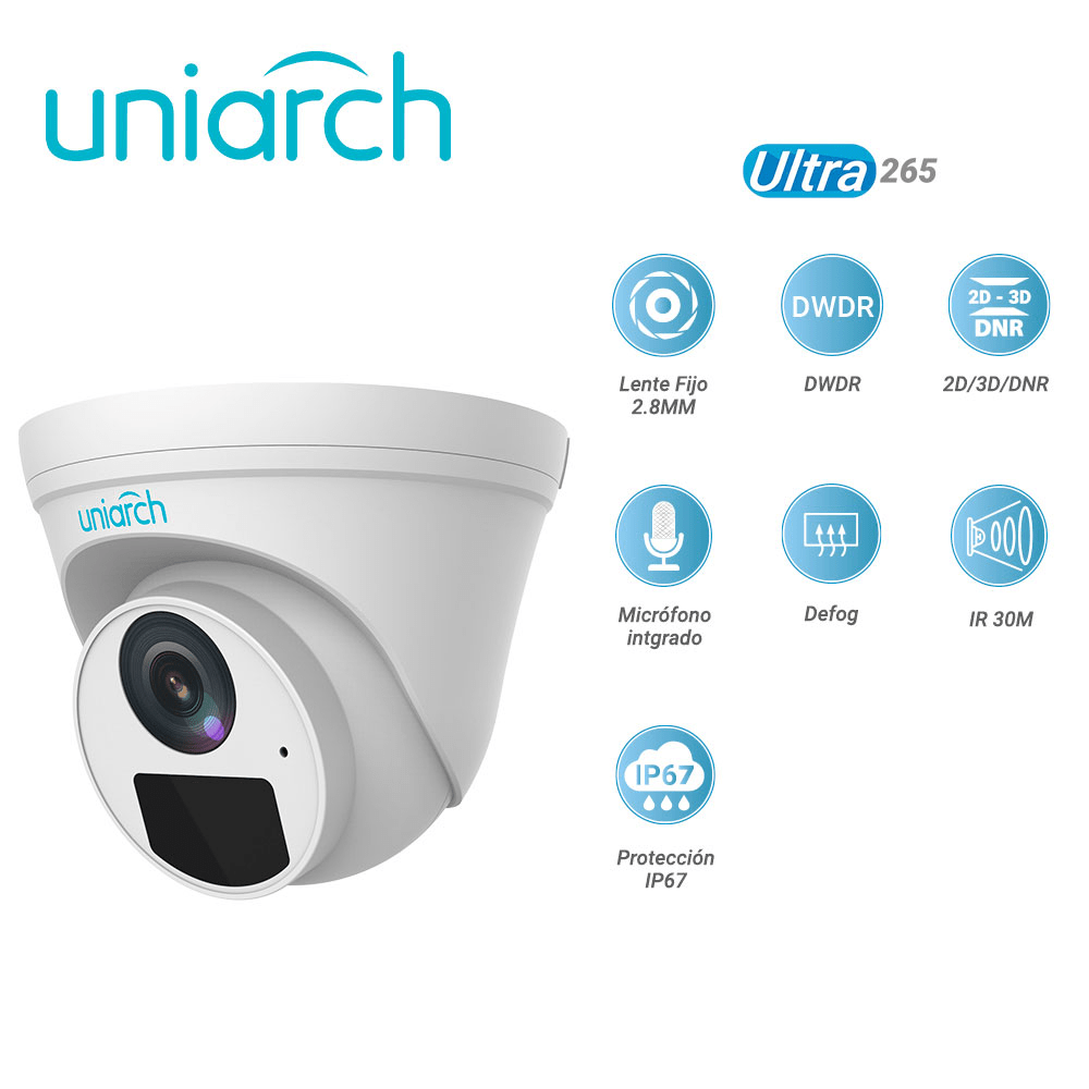 UNIARCH Cámara IP Domo IPC-T134-AF28-DL-ECO 2.8mm PoE 4MP  DUAL COLOR 30MT Audio IP67 H.265+ ONVIF2
