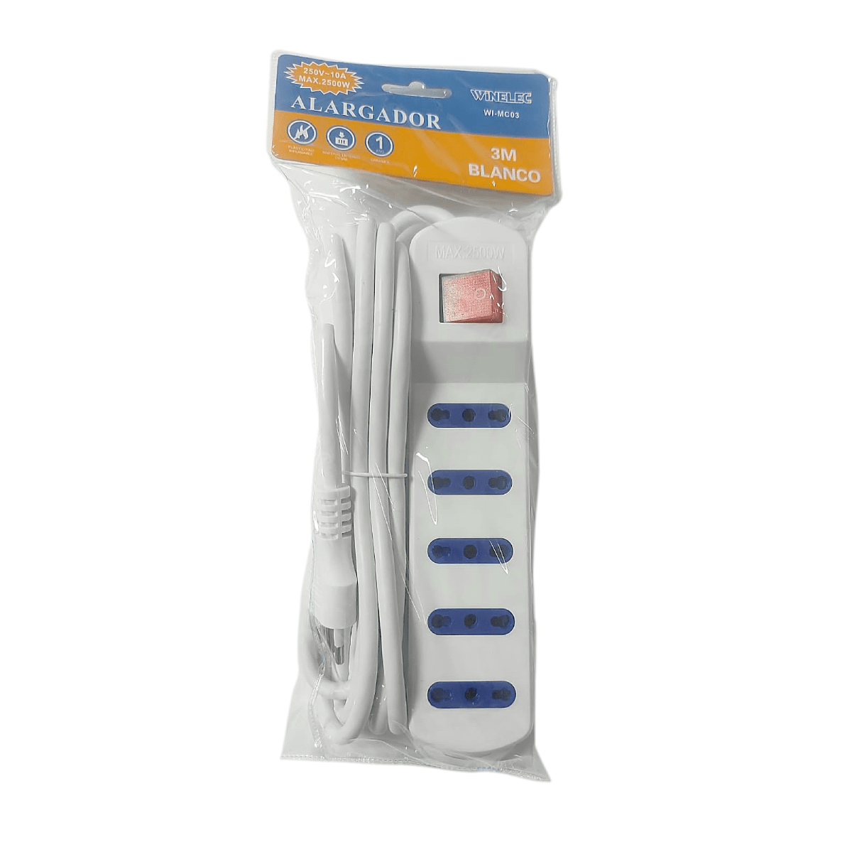 WINELEC ALARGADOR 5 TOMAS 3MT SEC WI-CO3 INTERRUPTOR BLANCO1