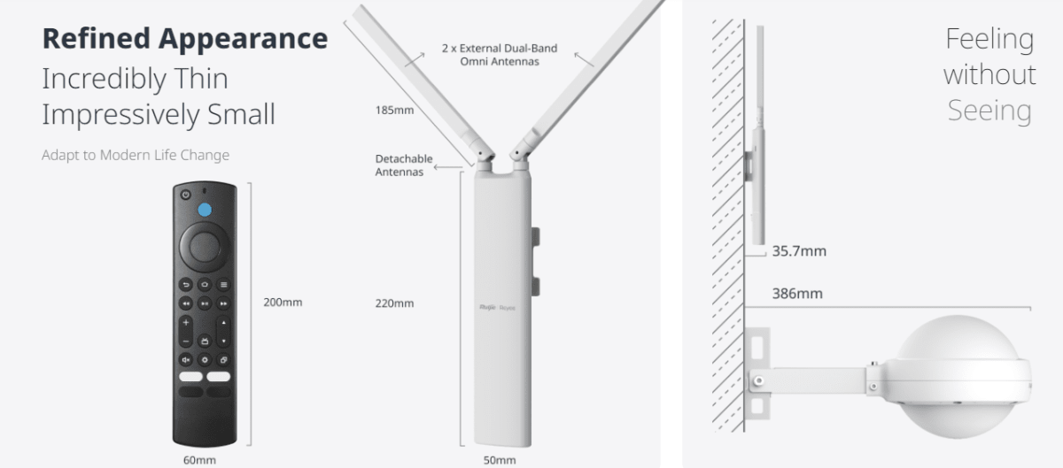 Ruijie RG-RAP52-OD AP de banda dual AC1300, IP65, 867 Mbps a 5 GHz + 400 Mbps a 2,4 GHz, 1 GE2