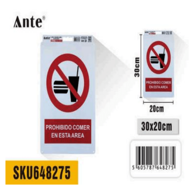 SENALETICA PROHIBIDO COMER EN ESTA AREA 20x30cm1