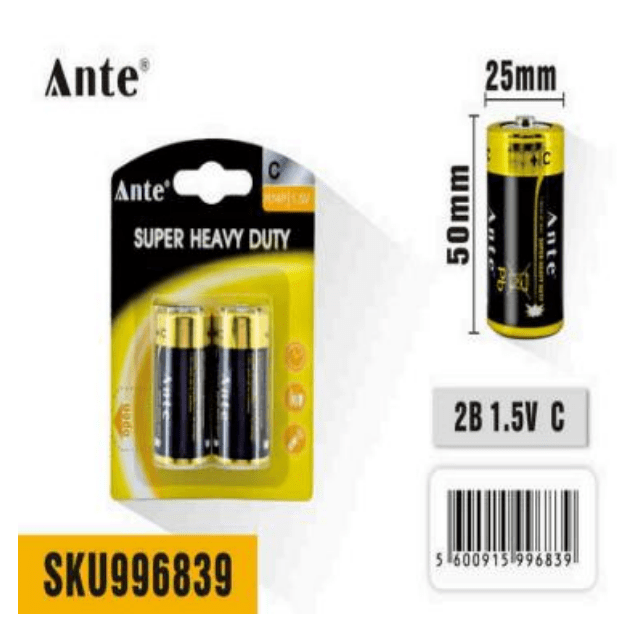PILAS ZINC-CARBONO SUPER HEAVY DUTY TIPO C 1.5V2 UDS R14P1
