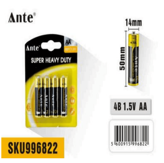 PILAS ZINC-CARBONO SUPER HEAVY DUTY AA 1.5V 4 UDS R6P1