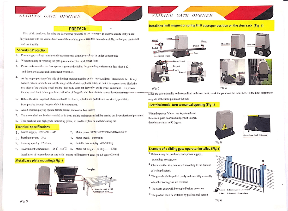 kit motor puerta 750w 1200kg + 3m Cremalleras 2 controles 1400r-m 12mt-min 26 N.m7