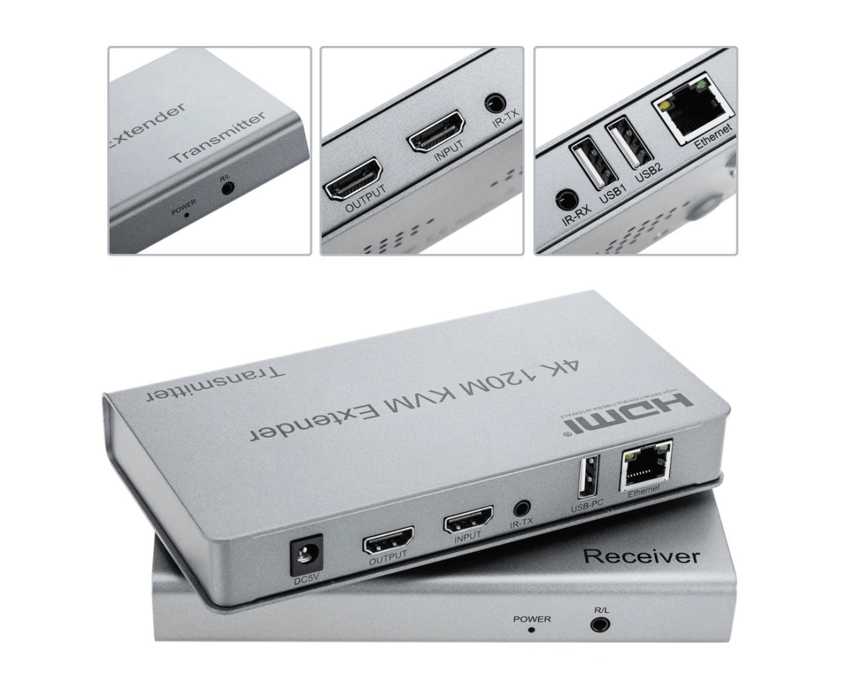 4K(8MP)EXTENSOR DE VIDEO A HDMI USB POR UTP RED 120MT,(60mt 4k-70~120mt 2mp)2