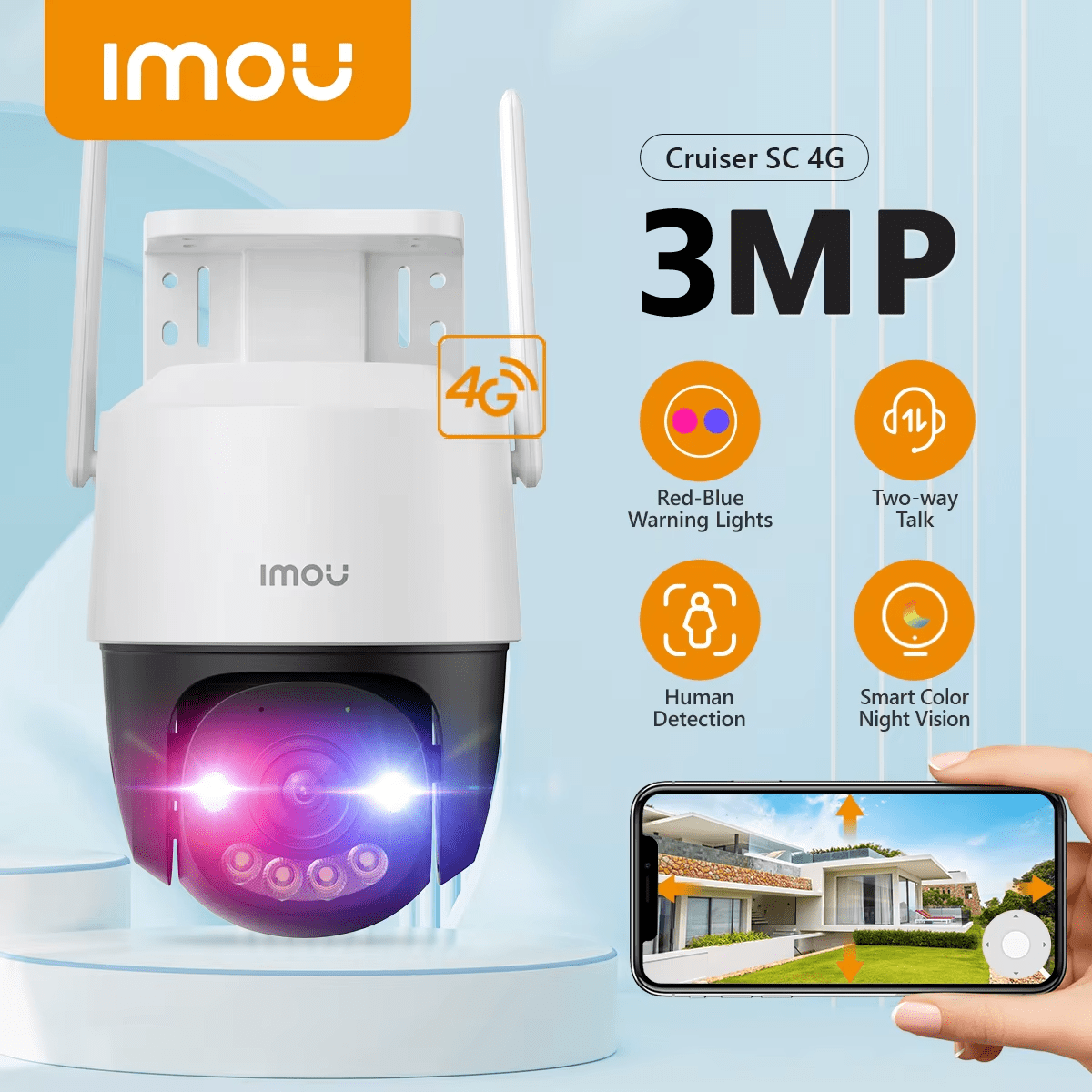 Imou PT Cruiser SC 4G LTE 2K 3MP 3.6mm Dual light bidireccional alarma 30m DC 12v IPC-K7FN-3HOTE-AM2