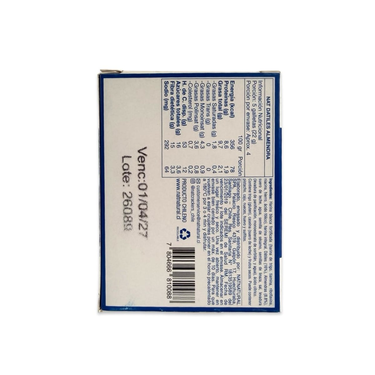 GALLETAS NAT CRACKERS DATILES Y ALMENDRAS 80 G2