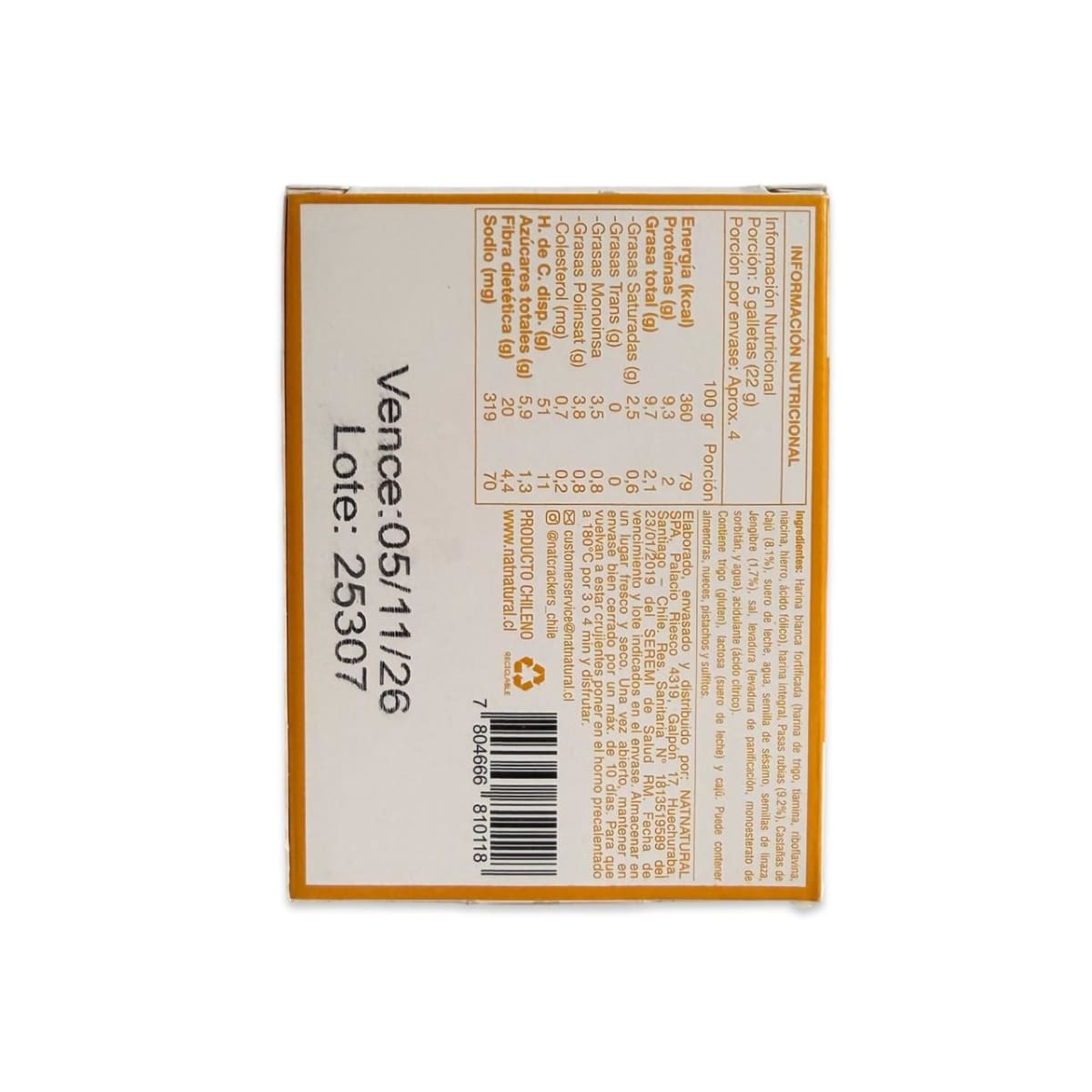 GALLETAS NAT CRACKERS CASTAÑAS CAJU, PASAS Y JENGIBRE 80 G2