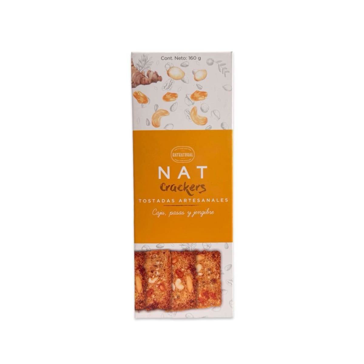 GALLETAS NAT CRACKERS  CASTAÑAS DE CAJU, PASAS Y JENGIBRE 160 G1