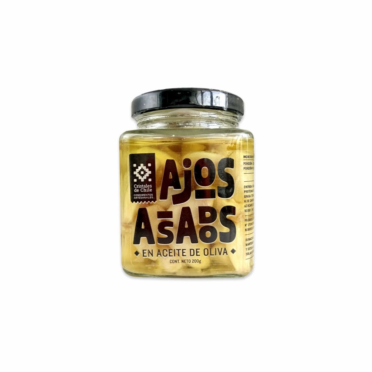 DIENTES DE AJO ASADOS EN ACEITE DE OLIVA CRISTALES DE CHILE 200 G1