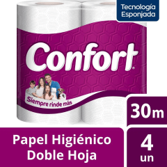 Papel Higiénico Confort Doble Hoja 30 m 4 un