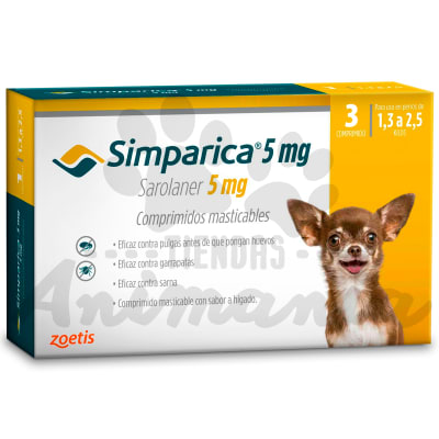 SIMPARICA 5 MG 3 COMPRIMIDOS 1.3 A 2.5 KG
