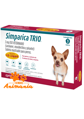 SIMPARICA TRIO 3 TABLETAS 1.25 -2.5 KG