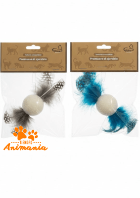 JUGUETE DE MADERA Y PLUMA PARA GATO