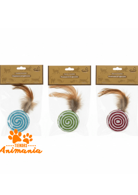 JUGUETE BOLA DE MADERA CON PLUMA PARA GATO 4 CM