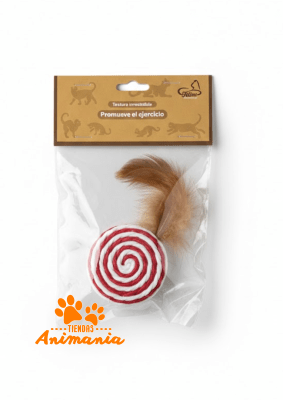 JUGUETE BOLA DE MADERA CON PLUMA PARA GATO 4 CM (GT482)