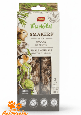 VITAPOL HERBAL SMAKERS PARA PEQUEÑOS ANIMALES SABOR MADERA 90 GR 2 PCS.
