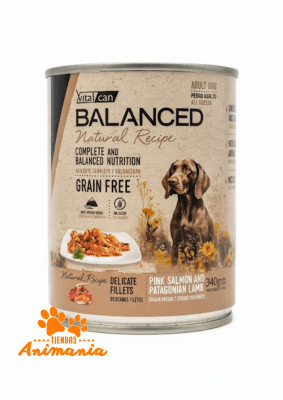 BALANCED PERRO NATURAL RECIPE LATA ADULTO FILETES SALMON Y CORDERO 340 GR1