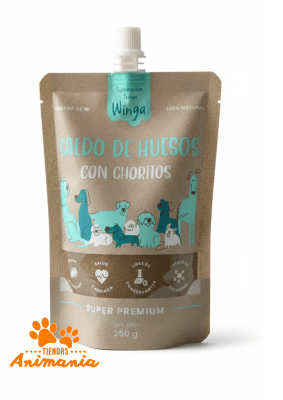WINGA CALDO DE HUESOS CON CHORITO PARA PERROS 250 GR