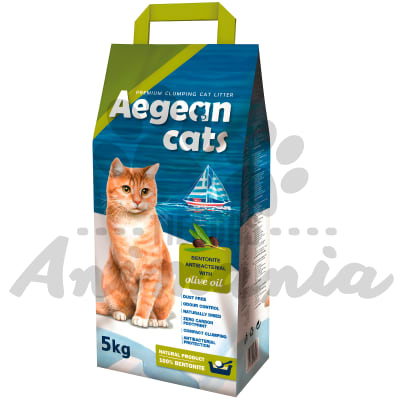 AEGEAN CAT ARENA SANITARIA AGLUTINANTE HIPOALERGENICA Y ANTIBACTERIANA CON ACEITE DE OLIVA 5 KG1