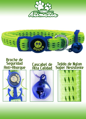 DOCO FURBALL COLLAR PARA GATOS ANTI AHORQUE VERDE FLUORESCENTE1