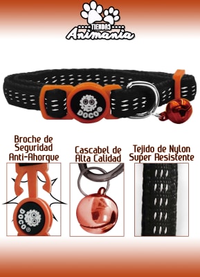 DOCO FURBALL COLLAR PARA GATOS ANTI AHORQUE NARANJA NEGRO1