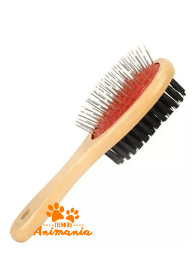 MONDO MASCOTAS CEPILLO GRANDE DOBLE CARA MANGO MADERA