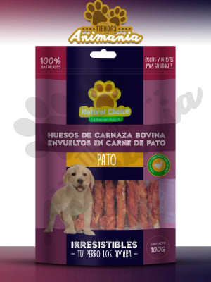 NATURAL CHOICE BARRAS DE CARNAZA BOVINA ENVUELTO EN PATO 8 UND. 100 GR1