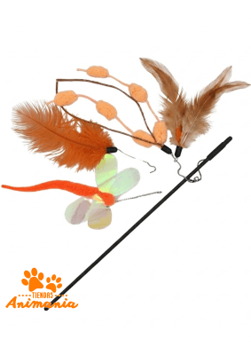 WONDER CAT VARILLA LIBELULA PLUMA Y POMPON NARANJA