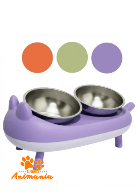 COMEDERO PLATO DOBLE CON DISEÑO DE GATO